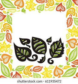 Beautiful leaves and nature frame. Vector illustration.