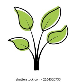 Beautiful leaves plant animated flower icon clip art with outline cartoon vector symbol design image