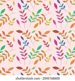 Beautiful leaves seamless pattern with different colors on light cream background. Great for textile, home décor, wallpaper,  greeting cards and scrapbooking 