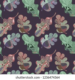 Beautiful leaves, seamless pattern, beautiful print for wallpaper, fabric or book cover, notebooks. Floristics. Handmade.