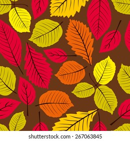 Beautiful leaves seamless pattern, vector natural endless background, autumn background.