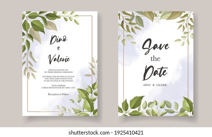 Plantilla de la tarjeta de invitación para bodas de hojas hermosas