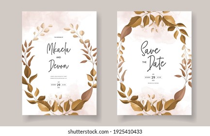 Beautiful leaves wedding invitation card template