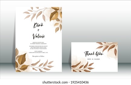 Beautiful leaves wedding invitation card template