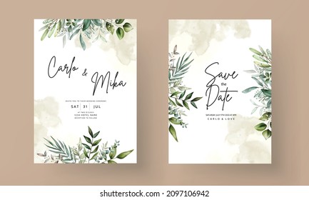 Beautiful leaves wedding invitation card template