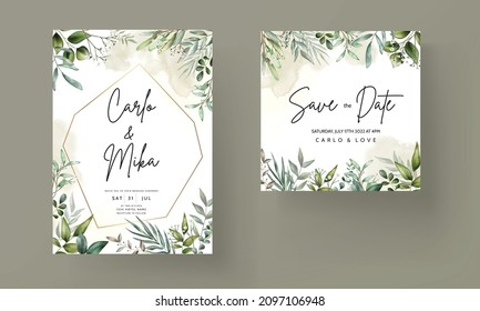 Beautiful leaves wedding invitation card template