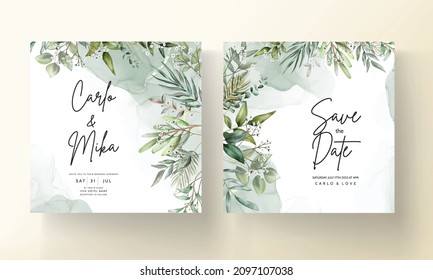 Beautiful leaves wedding invitation card template