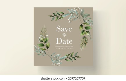 Plantilla de la tarjeta de invitación para bodas de hojas hermosas