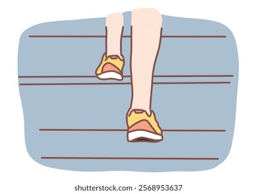 Beautiful legs of a stylish young woman in running shoes showing her effort in climbing the stairs. Hand drawn style vector design illustrations.
