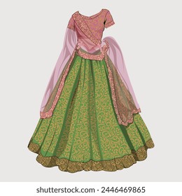 Beautiful Lehnga Design. Illustrator and designer. Wedding Invites, save the date, Birthday Invites, Video Invites, E-Cards.