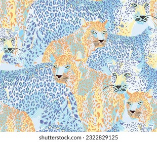 Beautiful Leopard Seamless Pattern Vector illustration Art In Pink Color Pastel Tone, Handdraw Leopard Pattern , Animal Safari Wildlife, Leopard Seamless Pattern, Leopard Print,  Face