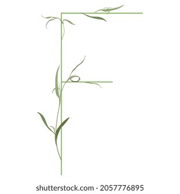 Beautiful letter F with green branches. Floral font. Artistic alphabet with botanical motifs. Isolated vector illustration.