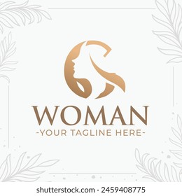 Hermoso logotipo de monograma de letra G con silueta de mujer