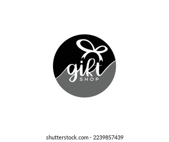 Beautiful letter gift shop black and white handwriting vector logo design, gift shop logo design, gift love ribbon vector logo design