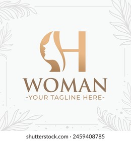 Hermoso logotipo de monograma de letra H con silueta de mujer