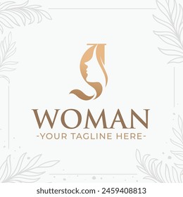 Beautiful letter J monogram logo with woman silhouette