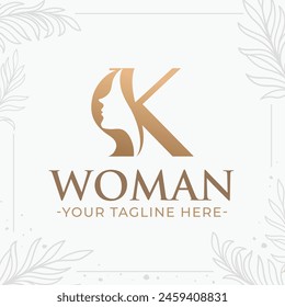 Beautiful letter K monogram logo with woman silhouette