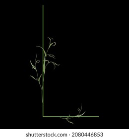 Beautiful letter L with green branches. Floral font. Artistic alphabet with botanical motifs. On black background.