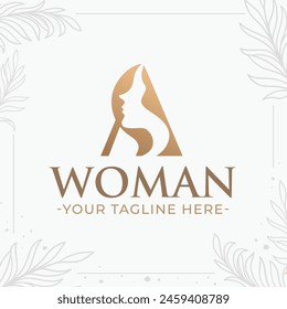 Beautiful letter A monogram logo with woman silhouette