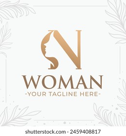 Beautiful letter N monogram logo with woman silhouette