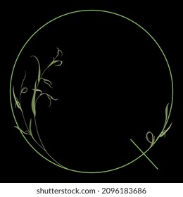 Beautiful letter Q with green branches. Floral font. Artistic alphabet with botanical motifs. On black background.