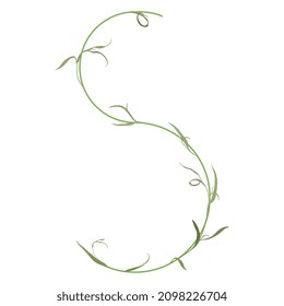 Beautiful letter S with green branches. Floral font. Artistic alphabet with botanical motifs.