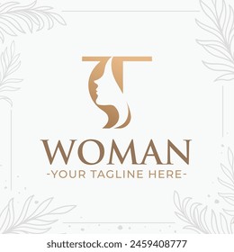 Beautiful letter T monogram logo with woman silhouette