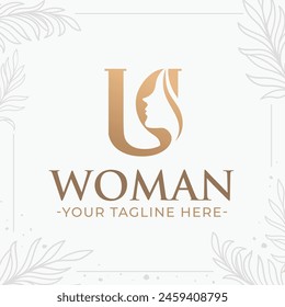Beautiful letter U monogram logo with woman silhouette