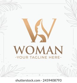 Beautiful letter W monogram logo with woman silhouette