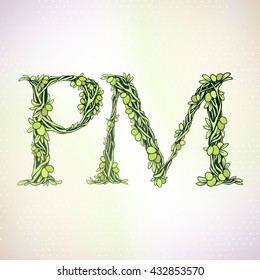 Beautiful letter. Weave olive tree branch with fruits and leaves - Floral alphabet - letters set - vector illustration. Letters N and O