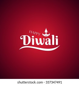 Beautiful lettering calligraphic white text. Calligraphy inscription Happy Diwali festival India on a red background. Vector illustration EPS 10