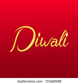 Beautiful lettering calligraphic white text. Calligraphy inscription Diwali festival India on a red background.