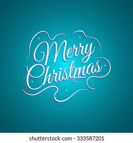 Beautiful lettering calligraphy elegant white text Design. Calligraphy inscription Merry Christmas on a blue background. Vector illustration EPS 10