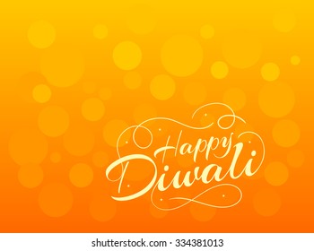 Beautiful lettering calligraphy yellow white text. Calligraphy inscription Happy Diwali festival India on an orange background. Vector illustration EPS 10