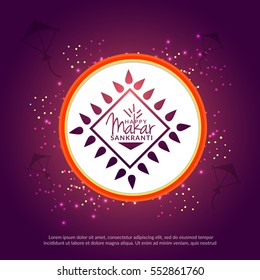 Beautiful lettering design for Makar Sankranti greeting card background.