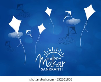Beautiful lettering design for Makar Sankranti greeting card background.