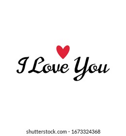 Beautiful lettering I love you text with small red heart for the holy valentine's day card, love symbol.