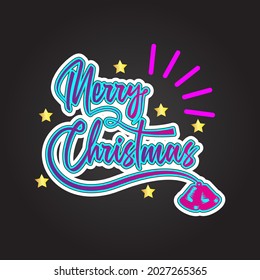 Beautiful lettering of Merry Christmas 2021 with twin bell and light effect with stars.