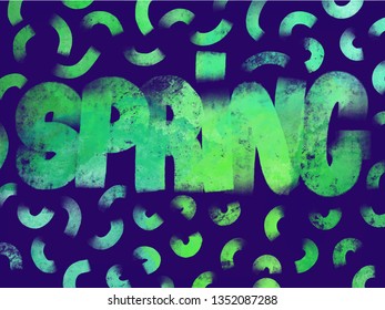 Beautiful lettering spring vector. Freshness springtime poster. Blue and green concept. Greeting card design. 