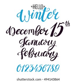 beautiful lettering for winter months. february, january, december. hand-drawn illustration