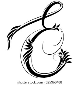 Beautiful letters, monogram. Decoration. The graphic symbol. Alphabet. Forest style. Tattoo. E.