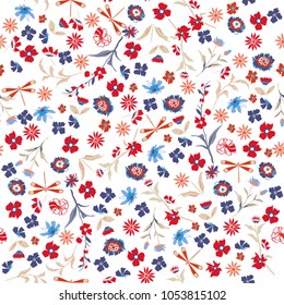 Beautiful liberty Seamless floral pattern. Background in small colorful flowers for textiles, fabrics, cotton fabric, covers, wallpaper, print, gift wrapping, postcard,  on white background