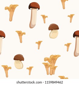 Beautiful light Autumn seamless pattern vector with mushrooms.  Fall colorful floral background. patter for fashion, fabric and all prints on a yellow background.