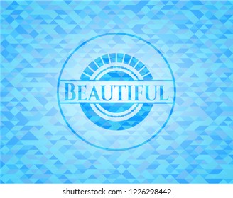 Beautiful light blue emblem with triangle mosaic background