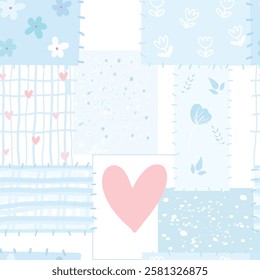 Beautiful light blue and white texture with ornament fabric seamless pattern
