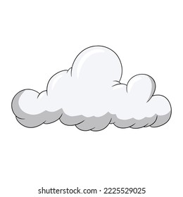 Beautiful light cumulus cloud in cartoon style, large clouds in the sky, vector illustration on a white background