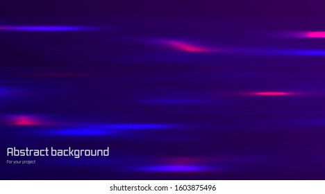 Beautiful light dynamic flares. Glowing streaks on dark background. Modern technological minimalist waves neon light. Abstract background with neon glow for presentation, flyer, poster, web, promo.