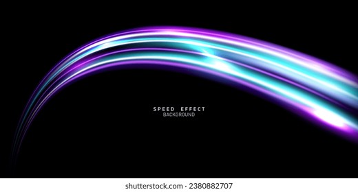 Hermoso diseño de líneas de velocidad de luz sobre fondo negro. Ilustración del vector