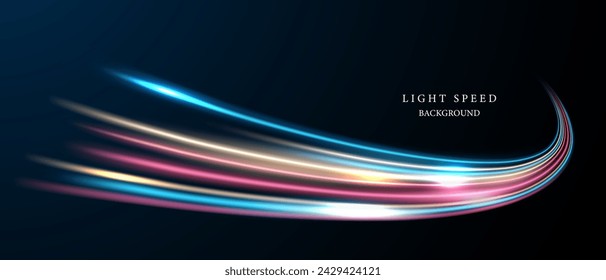Hermoso diseño de líneas de velocidad de luz sobre fondo negro. Ilustración de vector