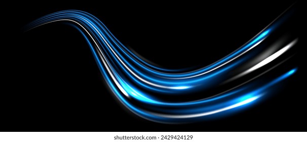 Hermoso diseño de líneas de velocidad de luz sobre fondo negro. Ilustración de vector